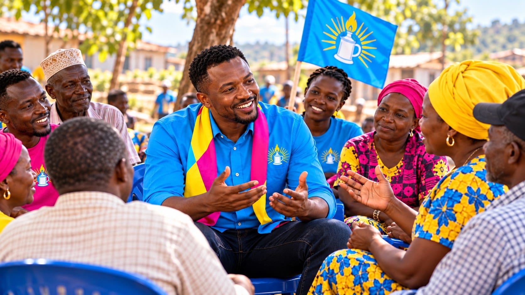 A TAA candidate listening to women and men in the community